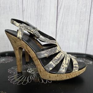 Donald J Pliner Couture Italy Gisa Cork Heels Snakeskin Sandals, sz 9